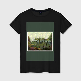 Женская футболка хлопок с принтом Солнечное болото в Петрозаводске, 100% хлопок | прямой крой, круглый вырез горловины, длина до линии бедер, слегка спущенное плечо | болото | деревья | опасность | растения | цветы