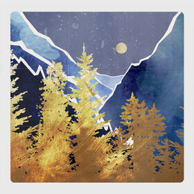 Магнитный плакат 3Х3 с принтом Золотой лес в Петрозаводске, Полимерный материал с магнитным слоем | 9 деталей размером 9*9 см | горы | елки | золотой | лес | луна | природа | путешественникам | путешествие