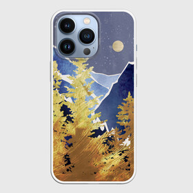 Чехол для iPhone 13 Pro с принтом Золотой лес в Петрозаводске,  |  | Тематика изображения на принте: горы | елки | золотой | лес | луна | природа | путешественникам | путешествие