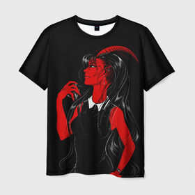 Мужская футболка 3D с принтом Дьяволица в Петрозаводске, 100% полиэфир | прямой крой, круглый вырез горловины, длина до линии бедер | Тематика изображения на принте: аниме | девушка | девушка с рогами | дьявол