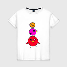 Женская футболка хлопок с принтом Птички в Петрозаводске, 100% хлопок | прямой крой, круглый вырез горловины, длина до линии бедер, слегка спущенное плечо | воробьи | деверь | животные | звери | попугаи | птицы | птички