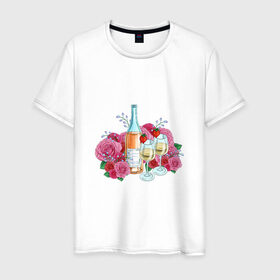 Мужская футболка хлопок с принтом Романтический пикник в Петрозаводске, 100% хлопок | прямой крой, круглый вырез горловины, длина до линии бедер, слегка спущенное плечо. | винишко | еда | красный | розы | романтика | тюльпаны | цветы