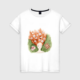 Женская футболка хлопок с принтом Мечты в Петрозаводске, 100% хлопок | прямой крой, круглый вырез горловины, длина до линии бедер, слегка спущенное плечо | dreams | цветы