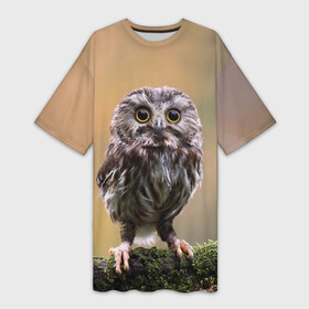 Платье-футболка 3D с принтом СОВЕНОК в Петрозаводске,  |  | animal | bird | животные | звери | лес | малыш | природа | птенец | птицы | сова | совенок