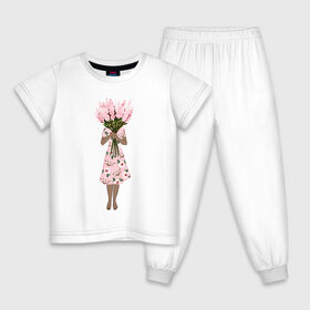 Детская пижама хлопок с принтом Я стесняюсь в Петрозаводске, 100% хлопок |  брюки и футболка прямого кроя, без карманов, на брюках мягкая резинка на поясе и по низу штанин
 | 8 марта | dreams | всемирный женский день | цветы