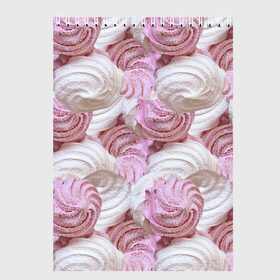 Скетчбук с принтом Зефир белый и розовый в Петрозаводске, 100% бумага
 | 48 листов, плотность листов — 100 г/м2, плотность картонной обложки — 250 г/м2. Листы скреплены сверху удобной пружинной спиралью | валентинов день | влюбленные | зефир | любовь | пирожное | романтика | сладости