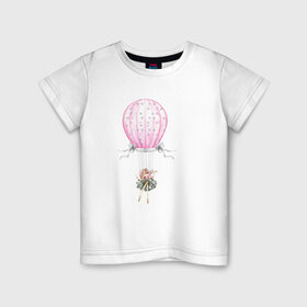 Детская футболка хлопок с принтом Девочка на воздушном шаре в Петрозаводске, 100% хлопок | круглый вырез горловины, полуприлегающий силуэт, длина до линии бедер | 8 марта | dreams | всемирный женский день | цветы