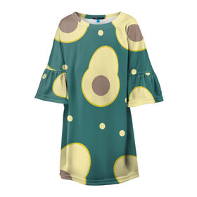 Детское платье 3D с принтом Авокадо в Петрозаводске, 100% полиэстер | прямой силуэт, чуть расширенный к низу. Круглая горловина, на рукавах — воланы | авокадо | диета | еда | завтрак | здоровое питание | зеленый | зож | перекус | узор