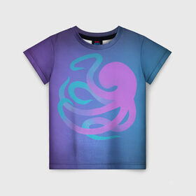 Детская футболка 3D с принтом Осьминог в Петрозаводске, 100% гипоаллергенный полиэфир | прямой крой, круглый вырез горловины, длина до линии бедер, чуть спущенное плечо, ткань немного тянется | Тематика изображения на принте: octopus | tentacles | морское животное | осьминог | тентакли | щупальца