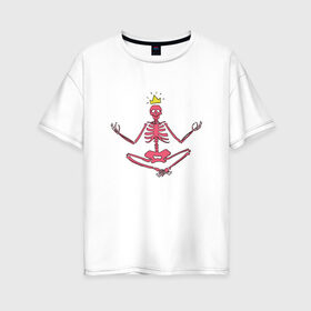 Женская футболка хлопок Oversize с принтом Вечная медитация в Петрозаводске, 100% хлопок | свободный крой, круглый ворот, спущенный рукав, длина до линии бедер
 | корона | кости | медитация | ребра | скелет | череп