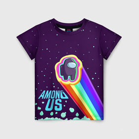 Детская футболка 3D с принтом AMONG US neon rainbow в Петрозаводске, 100% гипоаллергенный полиэфир | прямой крой, круглый вырез горловины, длина до линии бедер, чуть спущенное плечо, ткань немного тянется | детский | космос | неоновый | радуга | стильная | тренд | яркий
