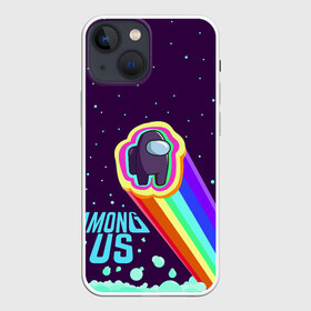 Чехол для iPhone 13 mini с принтом AMONG US neon rainbow в Петрозаводске,  |  | детский | космос | неоновый | радуга | стильная | тренд | яркий