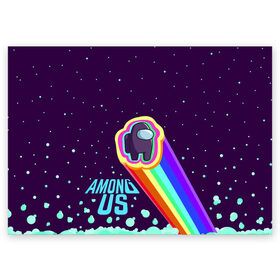 Поздравительная открытка с принтом AMONG US neon rainbow в Петрозаводске, 100% бумага | плотность бумаги 280 г/м2, матовая, на обратной стороне линовка и место для марки
 | детский | космос | неоновый | радуга | стильная | тренд | яркий