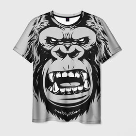 Мужская футболка 3D с принтом animal crunch в Петрозаводске, 100% полиэфир | прямой крой, круглый вырез горловины, длина до линии бедер | angry | animal | power | горилла | животное | злой | спорт