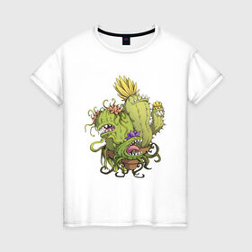 Женская футболка хлопок с принтом Кактусы в Петрозаводске, 100% хлопок | прямой крой, круглый вырез горловины, длина до линии бедер, слегка спущенное плечо | cactus | зубы | кактус | растения