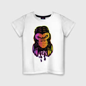 Детская футболка хлопок с принтом Горилла с наушниками в Петрозаводске, 100% хлопок | круглый вырез горловины, полуприлегающий силуэт, длина до линии бедер | горилла | градиент | животные | злой | музыка | наушники | обезьяна | хипстер