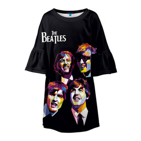 Детское платье 3D с принтом The Beatles в Петрозаводске, 100% полиэстер | прямой силуэт, чуть расширенный к низу. Круглая горловина, на рукавах — воланы | the beatles | великобритания | джон леннон | классика | легенды | музыка | пол маккартни | рок | рок группа