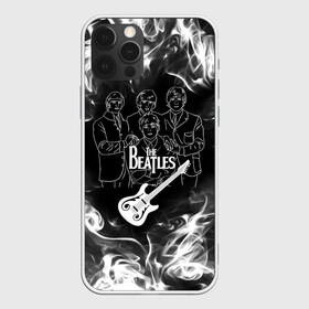 Чехол для iPhone 12 Pro с принтом The Beatles в Петрозаводске, силикон | область печати: задняя сторона чехла, без боковых панелей | beatles | music | retro | rock | битлз | гитара | джон леннон | джордж харрисон | дым | логотипы групп | музыка | песни | пол маккартини | ретро | ринго старр | рок группа | рокерские | старый рок | черно белый