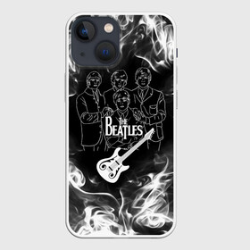 Чехол для iPhone 13 mini с принтом The Beatles в Петрозаводске,  |  | beatles | music | retro | rock | битлз | гитара | джон леннон | джордж харрисон | дым | логотипы групп | музыка | песни | пол маккартини | ретро | ринго старр | рок группа | рокерские | старый рок | черно белый