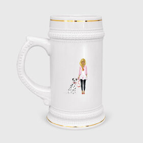 Кружка пивная с принтом Девушка с собакой в Петрозаводске,  керамика (Материал выдерживает высокую температуру, стоит избегать резкого перепада температур) |  объем 630 мл | далматинец | любовь | собакен
