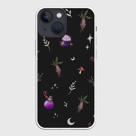 Чехол для iPhone 13 mini с принтом Magic pattern в Петрозаводске,  |  | bottle | mandrake | mushroom | pot | волшебство | зелье | паттерн