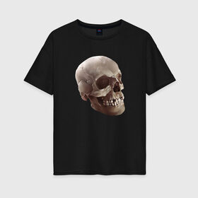Женская футболка хлопок Oversize с принтом Череп в Петрозаводске, 100% хлопок | свободный крой, круглый ворот, спущенный рукав, длина до линии бедер
 | взгляд | голова | скелет | страшно | череп