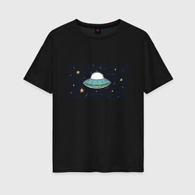 Женская футболка хлопок Oversize с принтом UFO в Петрозаводске, 100% хлопок | свободный крой, круглый ворот, спущенный рукав, длина до линии бедер
 | звезды | космос | летающая тарелка | мерцание | метеориты