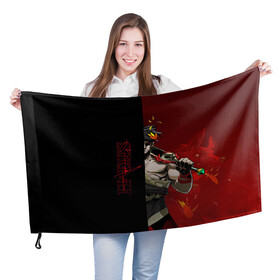 Флаг 3D с принтом Hades в Петрозаводске, 100% полиэстер | плотность ткани — 95 г/м2, размер — 67 х 109 см. Принт наносится с одной стороны | hades | игра | компьютерная | красный | лого | логотип | подарок | половина | хейдc | хэйдс | черный