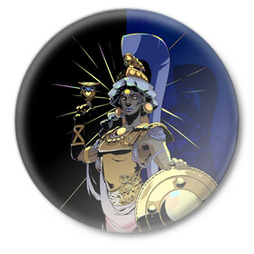 Значок с принтом Hades Афина в Петрозаводске,  металл | круглая форма, металлическая застежка в виде булавки | Тематика изображения на принте: hades | афина | игра | компьютерная | подарок | половина | синий | хейдс | хэйдс | черный