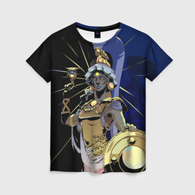 Женская футболка 3D с принтом Hades Афина в Петрозаводске, 100% полиэфир ( синтетическое хлопкоподобное полотно) | прямой крой, круглый вырез горловины, длина до линии бедер | hades | афина | игра | компьютерная | подарок | половина | синий | хейдс | хэйдс | черный