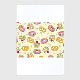 Магнитный плакат 2Х3 с принтом Узор Сладости в Петрозаводске, Полимерный материал с магнитным слоем | 6 деталей размером 9*9 см | детский | диета | желтый | капкейк | крендель | нарисованный | паттерн | пирожок | пончик | розовый | сладости | узор
