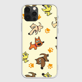 Чехол для iPhone 12 Pro Max с принтом Собачки в Петрозаводске, Силикон |  | детский | желтый | забавный | злые | зоо | милый | нарисованный | пёсики | приют | следы | собаки | собачки | узор | щенки