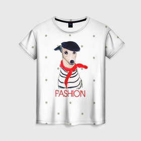 Женская футболка 3D с принтом Модная собака в Петрозаводске, 100% полиэфир ( синтетическое хлопкоподобное полотно) | прямой крой, круглый вырез горловины, длина до линии бедер | fashion | весна | красный | мода | модная собака | надпись | собака