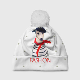 Шапка 3D c помпоном с принтом Модная собака в Петрозаводске, 100% полиэстер | универсальный размер, печать по всей поверхности изделия | fashion | весна | красный | мода | модная собака | надпись | собака
