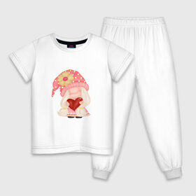 Детская пижама хлопок с принтом ДЕРЖИ СЕРДЕЧКО в Петрозаводске, 100% хлопок |  брюки и футболка прямого кроя, без карманов, на брюках мягкая резинка на поясе и по низу штанин
 | Тематика изображения на принте: валентин | гномик | сердечко