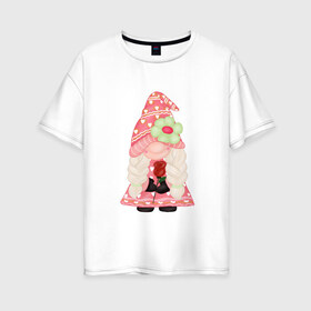 Женская футболка хлопок Oversize с принтом Девочка-гномик в Петрозаводске, 100% хлопок | свободный крой, круглый ворот, спущенный рукав, длина до линии бедер
 | гном | любовь | сердечко