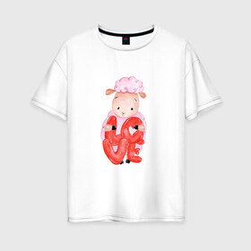 Женская футболка хлопок Oversize с принтом Барашка в Петрозаводске, 100% хлопок | свободный крой, круглый ворот, спущенный рукав, длина до линии бедер
 | баран | любовь | сердечко