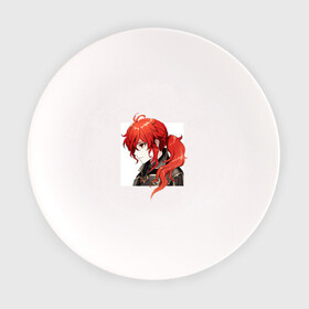 Тарелка с принтом Дилюк в Петрозаводске, фарфор | диаметр - 210 мм
диаметр для нанесения принта - 120 мм | Тематика изображения на принте: арт | дилюк | красные волосы | красный | рисунок