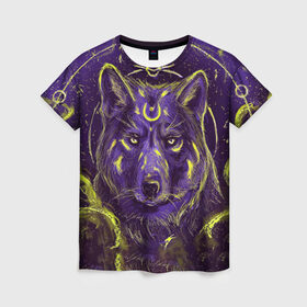 Женская футболка 3D с принтом Волшебный Волк в Петрозаводске, 100% полиэфир ( синтетическое хлопкоподобное полотно) | прямой крой, круглый вырез горловины, длина до линии бедер | animals | wolf | волк | волки | животные | звери | зверь | магия | одиночество | одиночка | пёс | собака