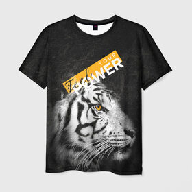 Мужская футболка 3D с принтом Почувствуй свою силу в Петрозаводске, 100% полиэфир | прямой крой, круглый вырез горловины, длина до линии бедер | feel | power | tiger | белый | животное | сила | тигр | хищник | черный