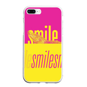 Чехол для iPhone 7Plus/8 Plus матовый с принтом Улыбнись (крокодил) в Петрозаводске, Силикон | Область печати: задняя сторона чехла, без боковых панелей | Тематика изображения на принте: smile | гена | желтый | крокодил | позитив | розовый | улыбка | улыбнись