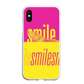 Чехол для iPhone XS Max матовый с принтом Улыбнись (крокодил) в Петрозаводске, Силикон | Область печати: задняя сторона чехла, без боковых панелей | smile | гена | желтый | крокодил | позитив | розовый | улыбка | улыбнись