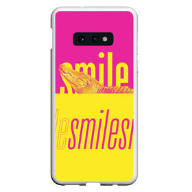 Чехол для Samsung S10E с принтом Улыбнись (крокодил) в Петрозаводске, Силикон | Область печати: задняя сторона чехла, без боковых панелей | Тематика изображения на принте: smile | гена | желтый | крокодил | позитив | розовый | улыбка | улыбнись