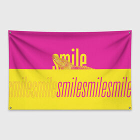 Флаг-баннер с принтом Улыбнись (крокодил) в Петрозаводске, 100% полиэстер | размер 67 х 109 см, плотность ткани — 95 г/м2; по краям флага есть четыре люверса для крепления | smile | гена | желтый | крокодил | позитив | розовый | улыбка | улыбнись