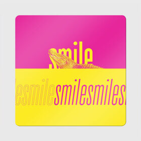 Магнит виниловый Квадрат с принтом Улыбнись (крокодил) в Петрозаводске, полимерный материал с магнитным слоем | размер 9*9 см, закругленные углы | smile | гена | желтый | крокодил | позитив | розовый | улыбка | улыбнись