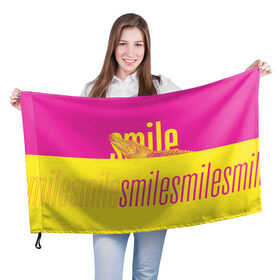 Флаг 3D с принтом Улыбнись (крокодил) в Петрозаводске, 100% полиэстер | плотность ткани — 95 г/м2, размер — 67 х 109 см. Принт наносится с одной стороны | smile | гена | желтый | крокодил | позитив | розовый | улыбка | улыбнись