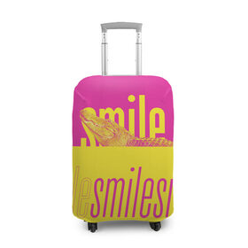 Чехол для чемодана 3D с принтом Улыбнись (крокодил) в Петрозаводске, 86% полиэфир, 14% спандекс | двустороннее нанесение принта, прорези для ручек и колес | smile | гена | желтый | крокодил | позитив | розовый | улыбка | улыбнись