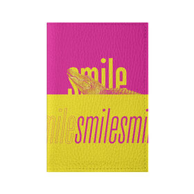 Обложка для паспорта матовая кожа с принтом Улыбнись (крокодил) в Петрозаводске, натуральная матовая кожа | размер 19,3 х 13,7 см; прозрачные пластиковые крепления | smile | гена | желтый | крокодил | позитив | розовый | улыбка | улыбнись