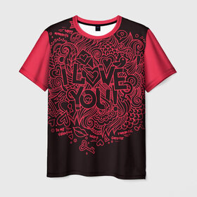 Мужская футболка 3D+ с принтом Love в Петрозаводске, 100% микрофибра | круглый вырез горловины, длина до линии бедер | 14 февряля | amor | kiss | love | love you | my love | valentine | валентин | люблю | любовь | отношения | пара | поцелуй | я люблю