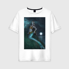 Женская футболка хлопок Oversize с принтом Русалка в Петрозаводске, 100% хлопок | свободный крой, круглый ворот, спущенный рукав, длина до линии бедер
 | fantasy | magic | mermaid | moon | sky | девушка | луна | море | небо | ночь | пейзаж | русалка | фэнтези